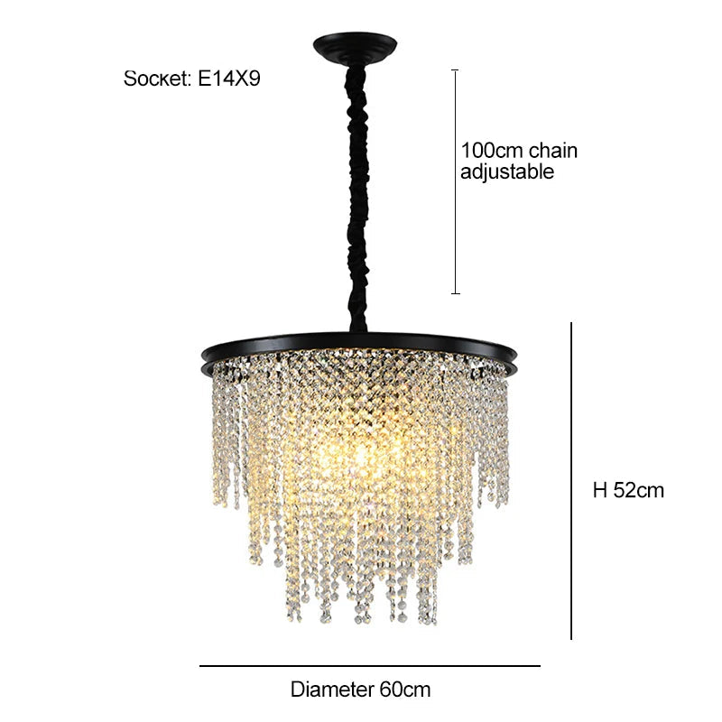 Chandelier with dimensions and specifications on a white background