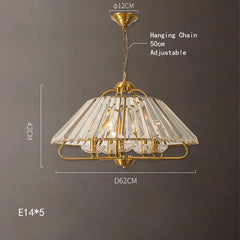 Brass Crystal Faceted Pendant Light with Fan Shape Shade Design