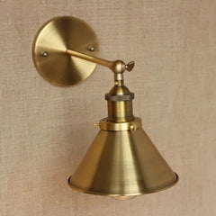 Brass Cone Shade Industrial Wall Sconce with Adjustable Arm