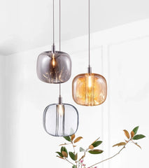 Smoked Gray Amber Clear Crystal Ball Pendant Light