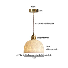 Pendant light with labeled dimensions on a white background