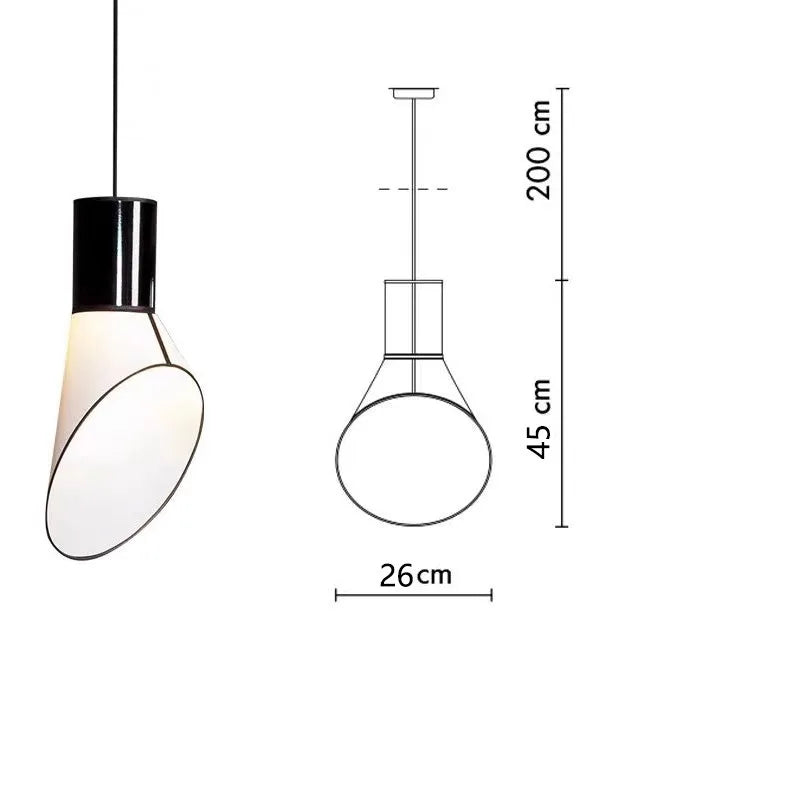 Pendant light with dimensions labeled on a white background
