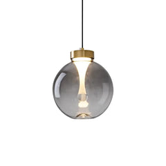 Glass Globe Pendant Light with Brushed Gold Metal Frame Accents
