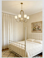 Gold Curved Arm Frosted Glass Pendant Chandelier Light Fixture