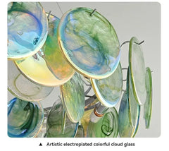 Iridescent Glass Disc Cascade Chandelier with Chrome Frame