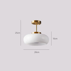 Brass Glass Dome Semi-Flush Mount Light with Yellow Shade