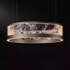 Modern Ring Pendant Light with Cracked Glass and Brushed Metal Finish