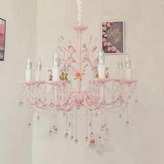 Pink Floral Rose Crystal Chandelier Pendant Light