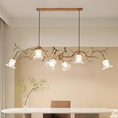 Gold Floral Branch Pendant Light with Glass Shades