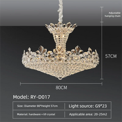 Chandelier with dimensions and specifications on a gray background