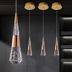Gold Crystal Teardrop Pendant Light Fixture, Dimmable Remote Control