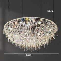 Chandelier with dimensions indicated on a dark background
