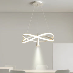 Modern pendant light hanging in a room with a neutral background