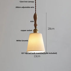 Measurement chart of a pendant light with labeled parts on a gray background