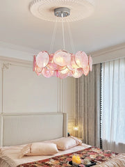 Pink Round Crystal Chandelier Semi-Flush Ceiling Light
