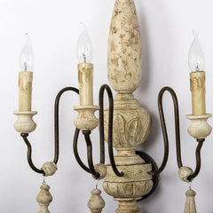 Distressed White Wooden Three-Headed Wall Lamp