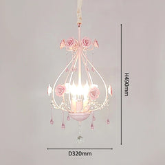 Pink Rose Crystal Chandelier Pendant Light with Floral Accents