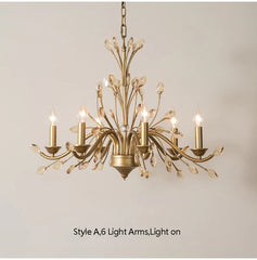Brushed Gold Crystal Floral Chandelier Light Fixture