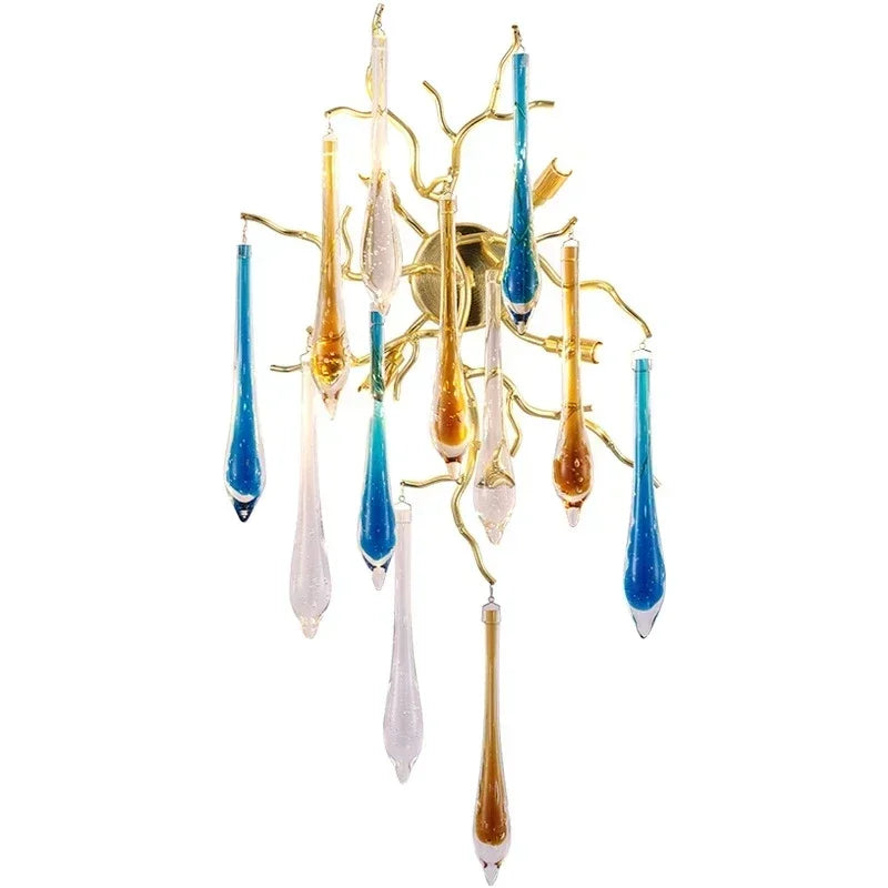Decorative chandelier with glass elements on a white background