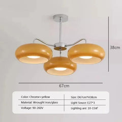 Brass Glass Dome Semi-Flush Mount Light with Yellow Shade