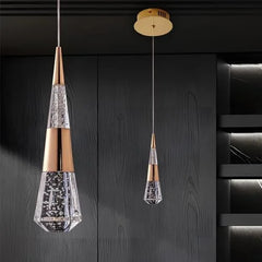 Gold Crystal Teardrop Pendant Light Fixture, Dimmable Remote Control