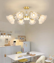Gold Floral Semi-Flush Ceiling Light Chandelier Fixture