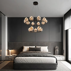Gold Crystal Orb Linear Pendant Light with Oval Frame