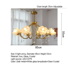 Gold Floral Rose Crystal Chandelier Pendant Light
