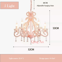Pink Crystal Candelabra Chandelier with Teardrop Accents