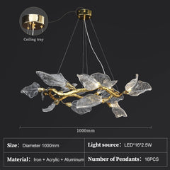 Decorative chandelier with leaf design on a black background