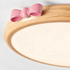 Wood Flush Mount Pink Bow Ceiling Light for Children's Room