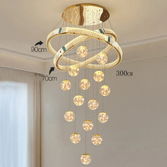 Chandelier with adjustable height measurement on a neutral background