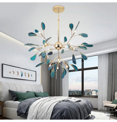 Gold Branch Sputnik Chandelier with Blue Agate Slices