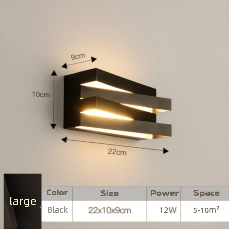 Wall-mounted light fixture with dimensions and specifications on a neutral background