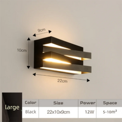 Wall-mounted light fixture with dimensions and specifications on a neutral background