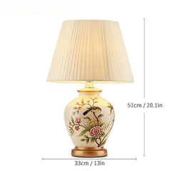 Ceramic Floral Bird Table Lamp with Fabric Shade
