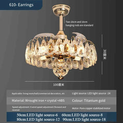 Gold Crystal Tiered Semi-Flush Mount Ceiling Light with Fan