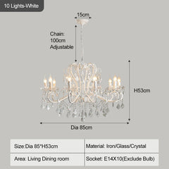 Chandelier with dimensions and specifications on a gray background