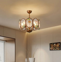Copper Floral Acrylic Semi-Flush Chandelier with Frosted Glass Shades