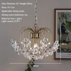 Gold Metal Frame Chandelier with Clear Glass Flower Accents