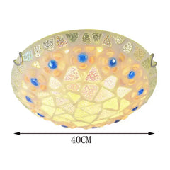 Seashell Mosaic Flush Mount Ceiling Light with Blue Gem Accents