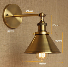 Brass Cone Shade Industrial Wall Sconce with Adjustable Arm