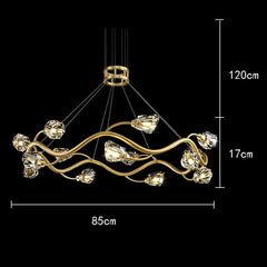 Gold Wavy Branch Crystal Chandelier with Cascading Lights