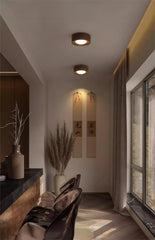 Walnut Wood Brass Flush Mount Ceiling Light Fixture