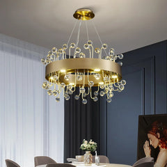 Gold Crystal Ring Chandelier with Colorful Accents
