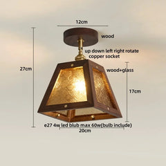 Wooden pendant light with dimensions and features labeled on a plain background