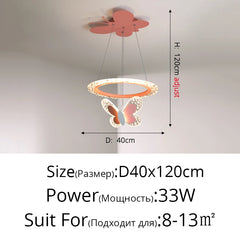 Butterfly Crystal Ring Pendant Light with Rose Gold Butterfly Accents