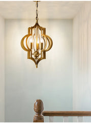 Gold Geometric Open Frame Pendant Light Fixture Floral Stems Glass