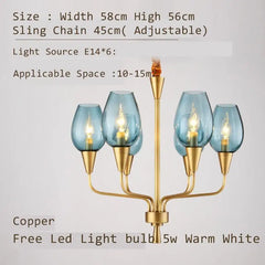 Gold Metal Frame Blue Glass Tear Drop Pendant Chandelier Light Fixture