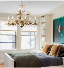 Brushed Gold Crystal Floral Chandelier Light Fixture